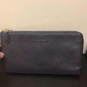 COACH midnight blue pebble leather wristlet